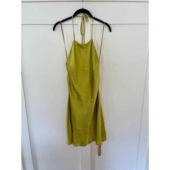 NEW Reformation Jennis Silk Halter Mini Dress in Algae Green Size Large - Picture 3 of 6